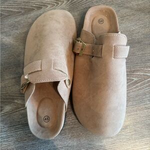 Tan Suede Slip-On Clogs